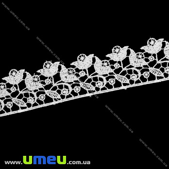 Мереживо плетене Тюльпани, 32 мм, Біле (LEN-011884)