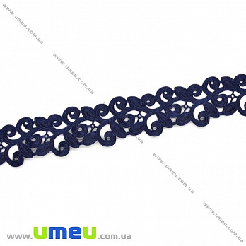 Тесьма тисненая Листики, 20 мм, Синяя темная (LEN-022623)
