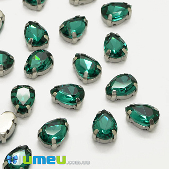 Шатон крапля 14х10 мм, Темне срібло, Смарагдовий (KAB-052608)