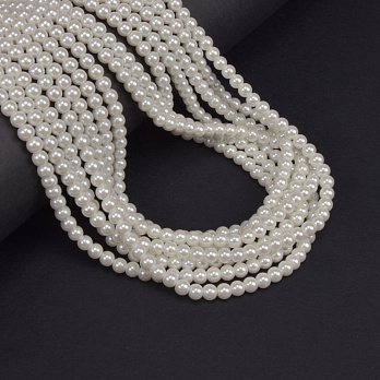 Намистини скляні Перли Premium, 4 мм, Білі, Круглі (BUS-060919)