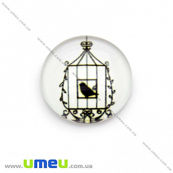 Кабошон скляний з принтом Пташка, 18 мм, Круглий (KAB-013669)