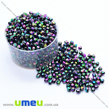 Бусины акриловые Биконусы, 4х4 мм, Черные АВ (BUS-018063)