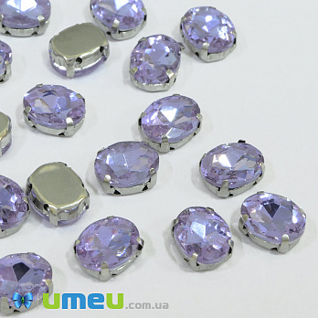 Шатон овальний 10х8 мм, Темне срібло, Бузковий (KAB-040634)