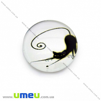 Кабошон скляний з принтом Кіт, 18 мм, Круглий (KAB-013681)