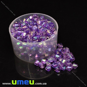 Бусины акриловые Биконусы, 6х6 мм, Фиолетовые АВ (BUS-028820)