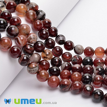 Бусины Агат коричневый, Натур. камень, 10 мм, 38 см, Круглые (BUS-049744)