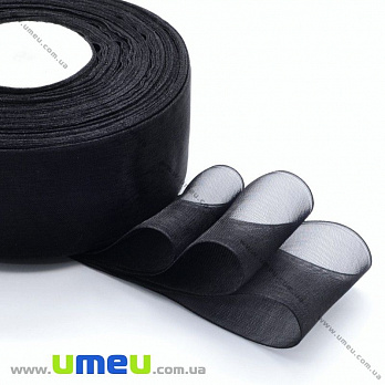 Лента из органзы, 40 мм, Черная (LEN-019693)