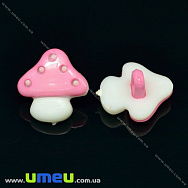 Пуговица пластиковая на ножке Грибочек, 15х15 мм, Розовая (PUG-017762)