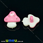 Пуговица пластиковая на ножке Грибочек, 15х15 мм, Розовая (PUG-017762)