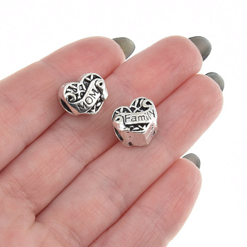 Намистини мет. Серце, 11х10х10 мм, Античне срібло (BUS-005744)