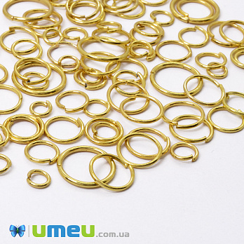 Кільця, Мікс 4-12 мм, товщина 0,7 мм, Золото (PIN-048951)