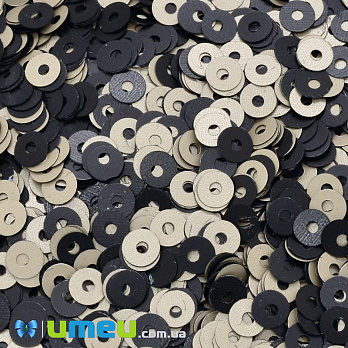 Пайетки Индия круглые плоские, 4 мм, Черно-бежевые (PAI-037621)