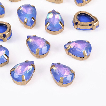 Шатон крапля 14х10 мм, Золото, Рожево-синій (KAB-052952)