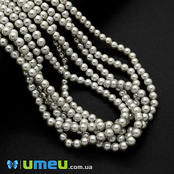 Бусины стеклянные Жемчуг, 6 мм, Серые, Круглые (BUS-048940)