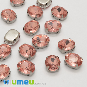 Шатон овальний 10х8 мм, Темне срібло, Персиковий (KAB-040632)