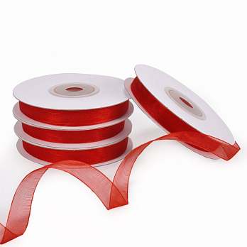 Стрічка з органзи, 10 мм, Червона (LEN-056781)