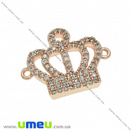 Коннектор металлический с фианитами Корона, 19х15 мм, Розовое золото (KON-036743)