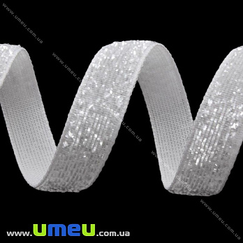 Лента бархатная с люрексом, 10 мм, Белая (LEN-027253)