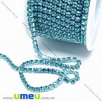 Стразовая цепь SS12 (2,8 мм), Голубая, Стразы стеклянные голубые (ZEP-036413)