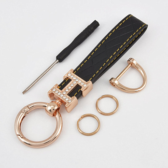 Брелок, 13х3,5 см, Черный, Искусственная кожа, Золото (OSN-058511)