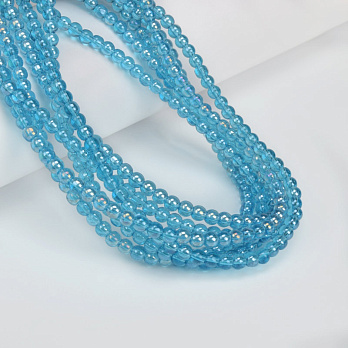 Бусины стеклянные прозрачные, 4,5 мм, Круглые, Голубые АВ (BUS-057249)