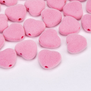 Намистина оксамитова, Серце, 12х11х5 мм, Рожева (BUS-060182)