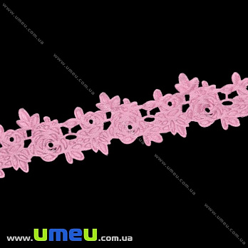 Тесьма тисненая Розочки, 20 мм, Розовая (LEN-025671)