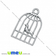 Підвіска метал. Пташка в клітці, 19х12 мм, Античне срібло (POD-007928)