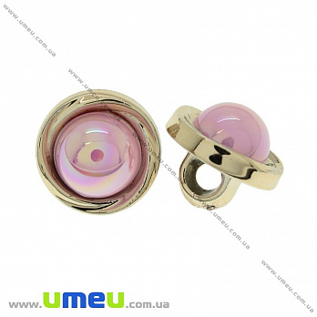 Пуговица пластиковая на ножке с полубусиной, 12 мм, Розовая, Светлое золото (PUG-021481)