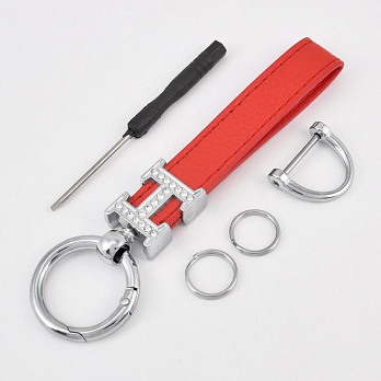 Брелок, 13х3 см, Красный, Натуральная кожа, Темное серебро (OSN-058505)