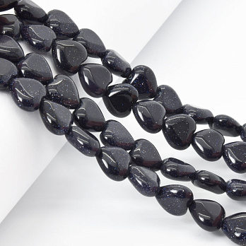 Бусины Авантюрин Золотой песок синий, Синт. камень, 12х12 мм, Сердце, 18 см (BUS-057976)