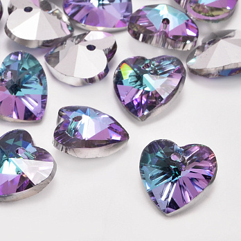 Подвеска стеклянная Сердце, 14х14 мм, Сиренево-голубая (POD-054599)