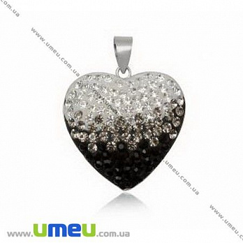 Подвеска из Серебра 925 с кристаллами Preciosa, Сердце черное, 24х24 мм (POD-005015)