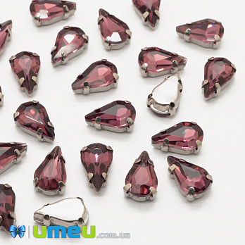 Шатон крапля 13х8 мм, Темне срібло, Фиолетово-коричневий (KAB-040671)