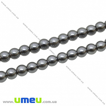 Бусины стеклянные Жемчуг Premium, 6 мм, Серые, Круглые (BUS-034114)