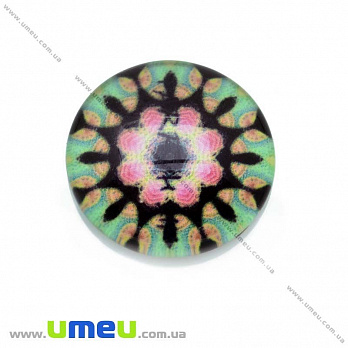 Кабошон стекл. с принтом Узор, 18 мм, Круглый (KAB-013632)