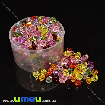 Намистина акрилова Біконус, 6х6 мм, Мікс (BUS-028825)