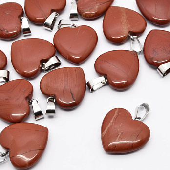 Подвеска Сердце, Натур. камень Яшма красная, 20х20 мм (POD-054324)