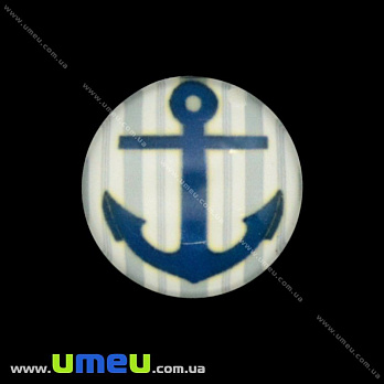 Кабошон стекл. с принтом Морской якорь, 16 мм, Круглый (KAB-017663)