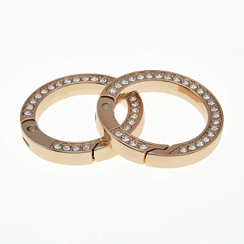 Кільце для сумки металеве зі стразами, 35 мм, Золото (BAG-058426)