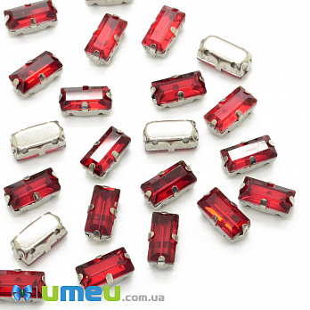 Шатон прямокутний 10х5 мм, Темне срібло, Червоний (KAB-040978)