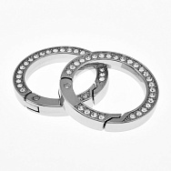 Кільце для сумки металеве зі стразами, 35 мм, Темне срібло (BAG-058425)