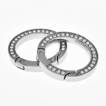 Кільце для сумки металеве зі стразами, 35 мм, Темне срібло (BAG-058425)