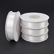 Атласная лента с люрексом, 15 мм, Белая с серебром (LEN-061080)