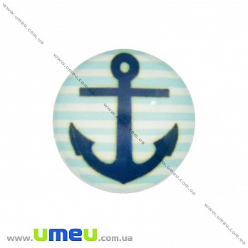 Кабошон стекл. с принтом Морской якорь, 16 мм, Круглый (KAB-017646)
