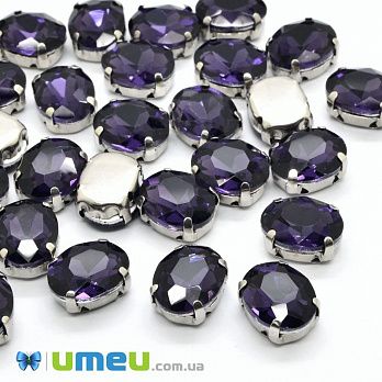 Шатон овальний 10х8 мм, Темне срібло, Фіолетовий (KAB-037971)