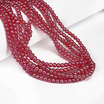 Намистини скляні прозорі, 4,5 мм, Круглі, Червоні АВ (BUS-057254)