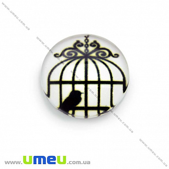 Кабошон стекл. с принтом Клетка, 18 мм, Круглый (KAB-013666)