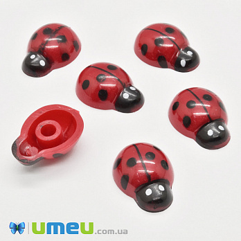 Кабошон из полимерной глины, Божья коровка, 19х13 мм, Красный (DIF-050781)