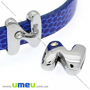 Бусина мет. Буква N, 12х12 мм, Темное серебро (BUS-008881)